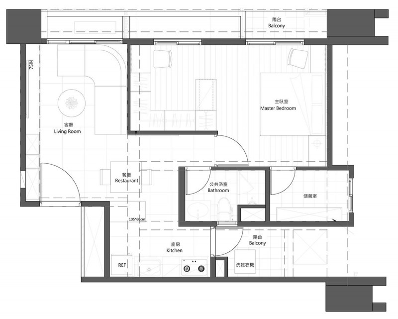 53㎡两房改一房还带衣帽间 住起来特别开阔