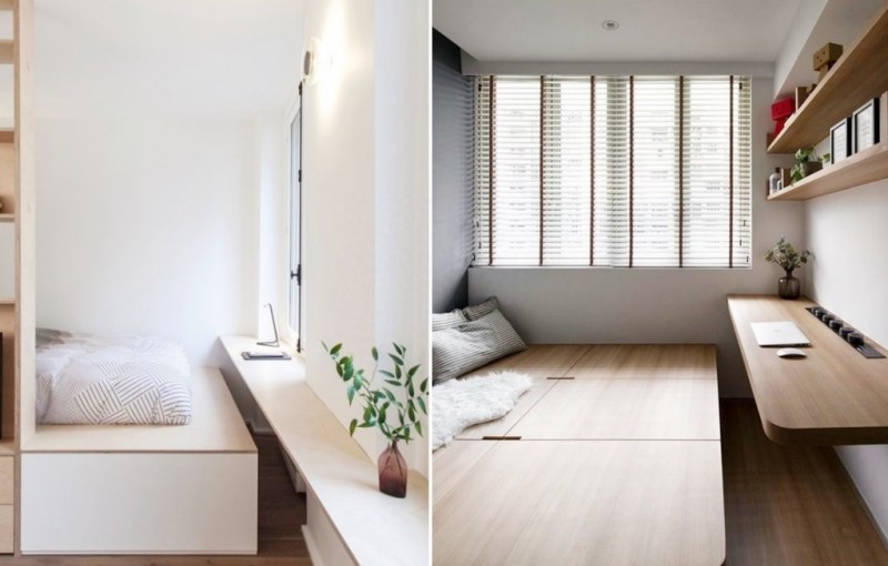 床尾空间利用设计 小卧室可以用一块板增加功能区